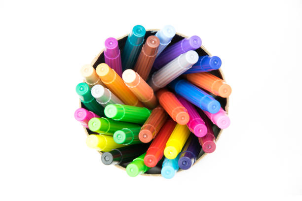 istock Spiral of colored pen isolated on white. 693595120