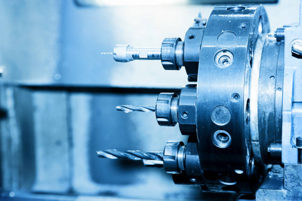 istock Industrial CNC drilling and boring machine close-up. 693600032