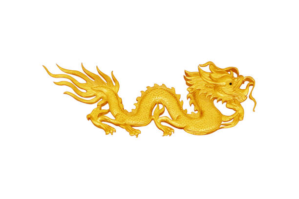 istock Golden dragon wooden. isolated on white background 693614538