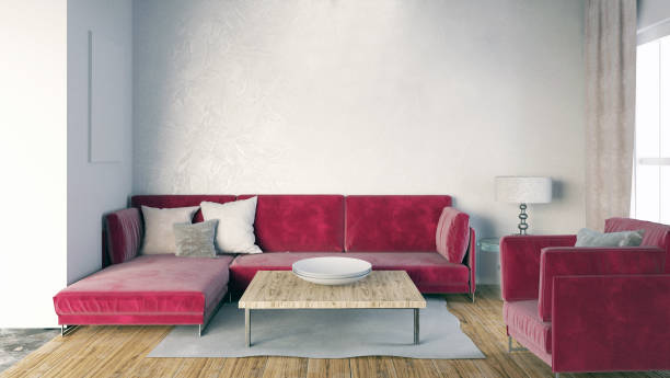 istock Mock up wall in interior with  sofa. living room modern style. 3d illustration 693616800