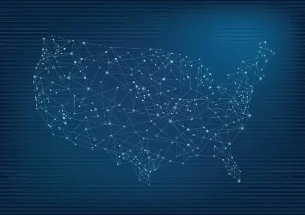 Vector illustration of USA network map on blue background