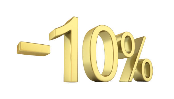 istock Gold text 10 percent off on white background without shadow 3D render 693624190