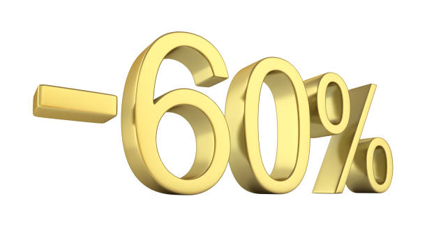 istock Gold text 60 percent off on white background without shadow 3D render 693624338