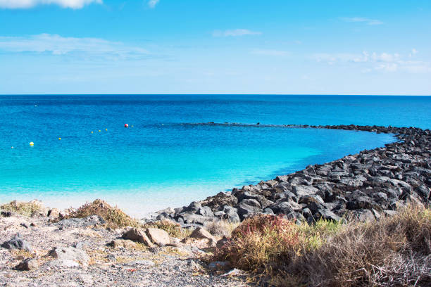 Playa Dorada beach in Playa Blanca, southern part of Lanzarote, Canary islands, Spain
