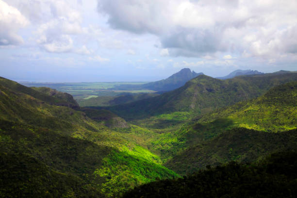 Sleeping volcano on a background of the sky. Mauritius