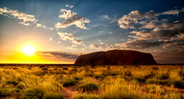uluru à l'aube  - uluru australia northern territory sunrise photos et images de collection