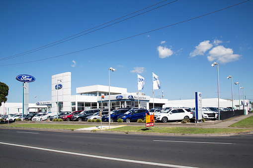 Geelong, Australia: April 03, 2017: Rex Gorell Ford Geelong is Australia's largest volume Ford dealership.