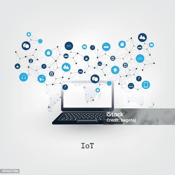 Internet Of Things Design Concept With Icons Stock Illustration - Download Image Now - Blue, Cloud Computing, Communication