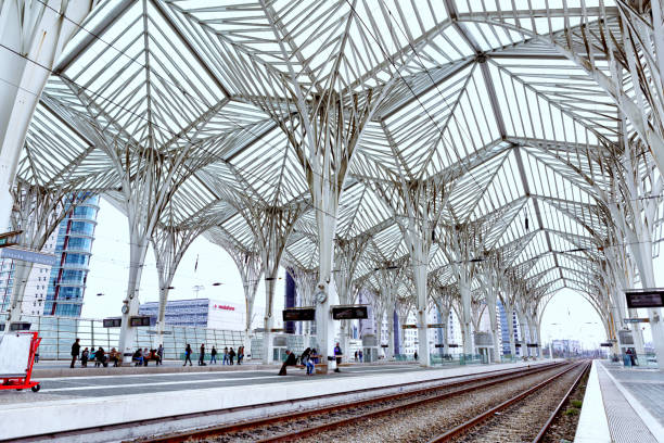 Lisbon, Portugal, 2015 04 16 - Railway station Oriente in modern district of Lisbona Parque das NaÃ§Ãµes stock photo