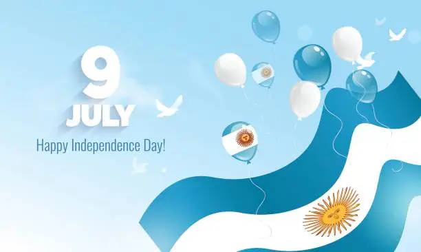 Vector illustration of 9 July, Argentina Independence Day greeting card.