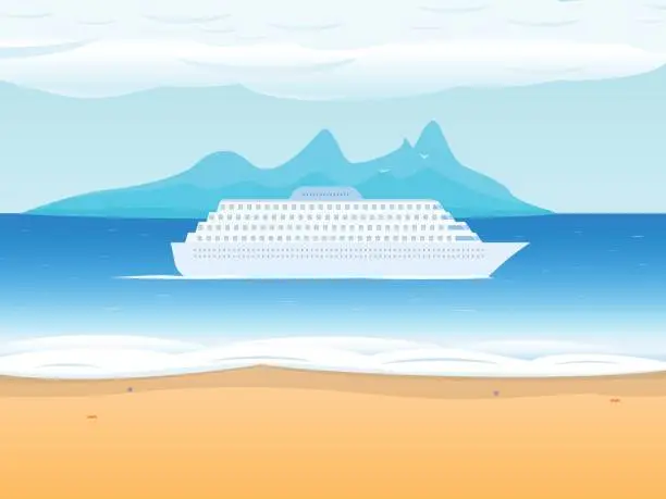 Vector illustration of Vector cruise ship liner on the background sea