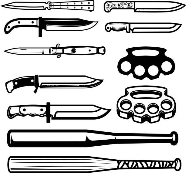Set Of Gangsta Weapon Knives Brass Knuckle Baseball Bats Design Elements  For Poster Emblem Sign Vector Illustration Stock Illustration - Download  Image Now - iStock