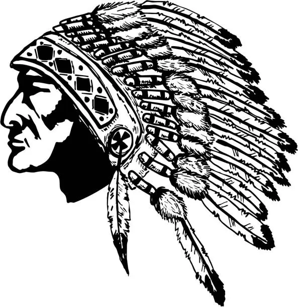 Vector illustration of Native american chief head illustration. Design elements for label, emblem,sign. Vector illustration