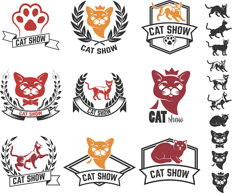 Cat Design Label Set Of Cat Show Labels Isolated On White Background Design Elements For ...