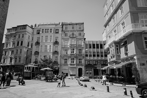 Istanbul,Turkey-June 04,2017:Galata District in Istanbul.People walking and shopping on the street.