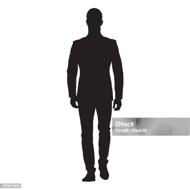 Business Man Walking Forward Front View Of Adult Man In Suit Isolated Vector Silhouette Stock Illustration - Download Image Now