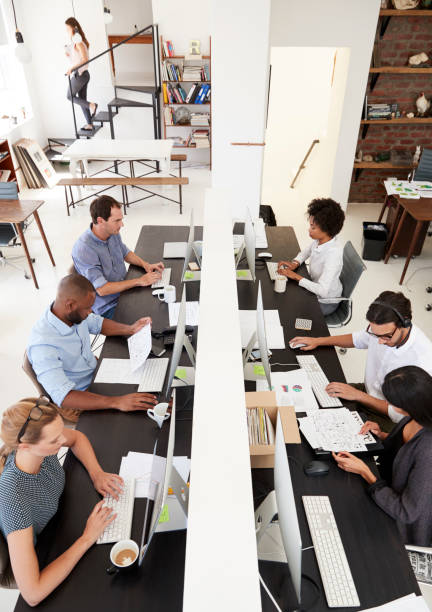 istock Man and woman with documents in an office, smiling, close up 693652576