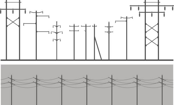 High Voltage Post Vector image set of high-voltage poles on a white background design element power cable stock illustrations