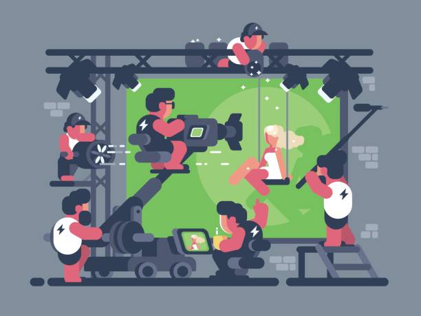 Shooting video clip in studio Shooting video clip in studio. Director and cameraman vector illustration movie sound clips stock illustrations