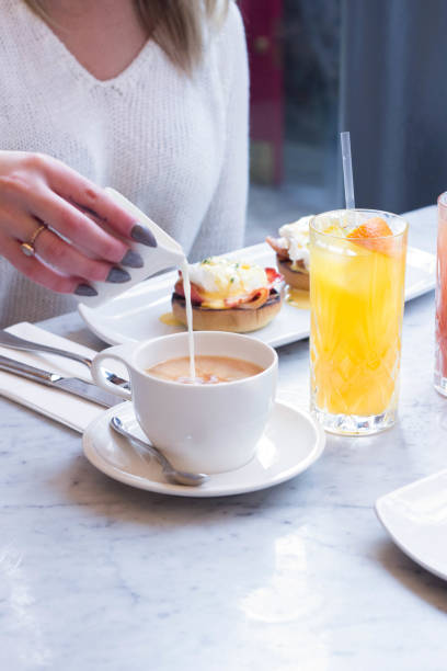 istock boozy breakfast at cosy restaurant on a crisp sleek white marble tabletop 693668680