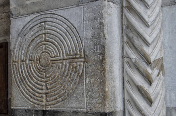 istock Mysterious labyrinth carved in stone 693669510