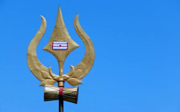 Trishul or Trident Weapon or symbol of Hindu God Shiva in a Temple