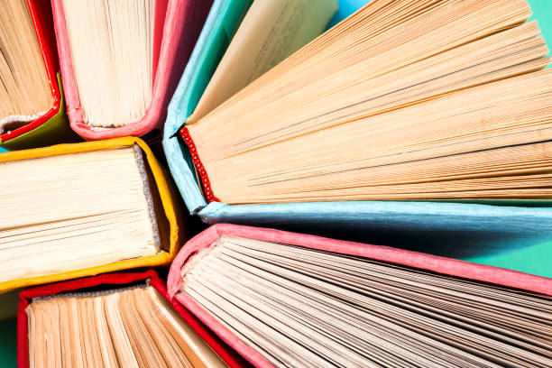 istock Top view of bright colorful hardback books in a circle. 693678176