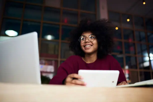 Photo of Emotional Afro-american business school student