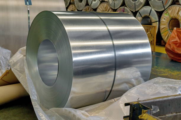 Rolled steel, Plate in factory warehouse Rolled steel coil coating outer layer photos stock pictures, royalty-free photos & images