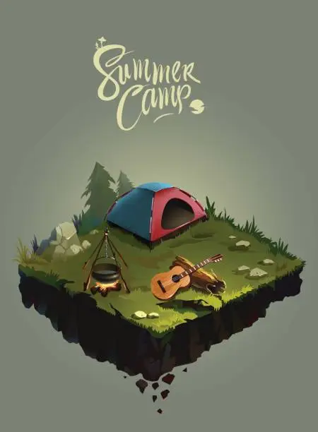 Vector illustration of Natural Landscape With Holiday Camp