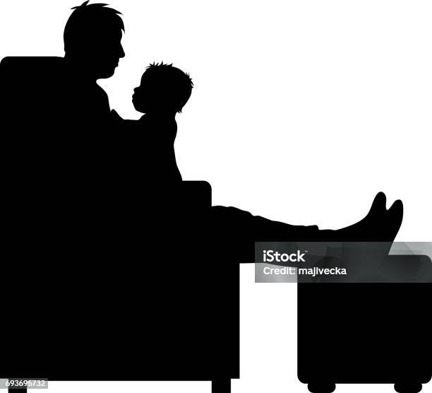 Vector Silhouette Of Man With Baby On White Background Stock Illustration - Download Image Now