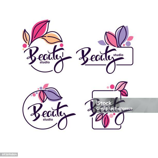 Vector Collection Of Doodle Flowers Emblems Frames And Icon Stock Illustration - Download Image Now