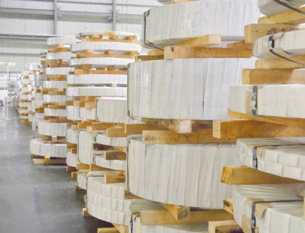 istock Rolled steel, Plate in factory warehouse 693696914