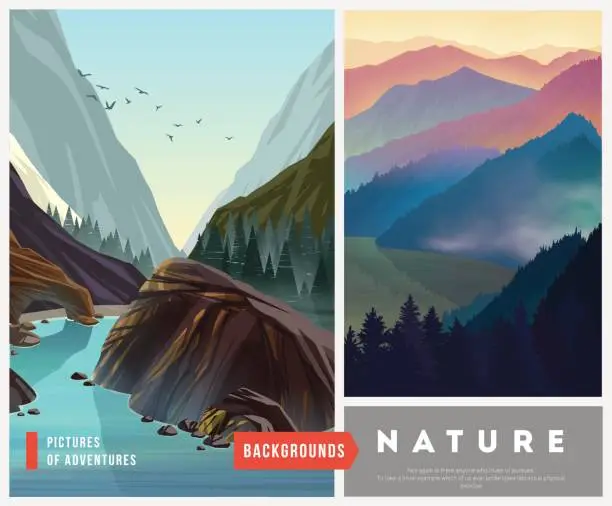 Vector illustration of Set of nature landscape backgrounds