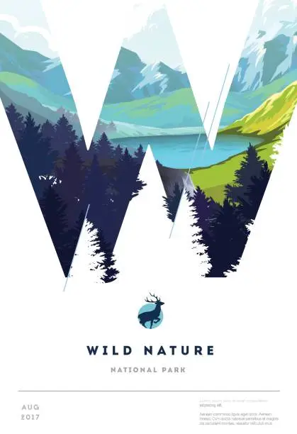 Vector illustration of Poster layout template with nature landscape background