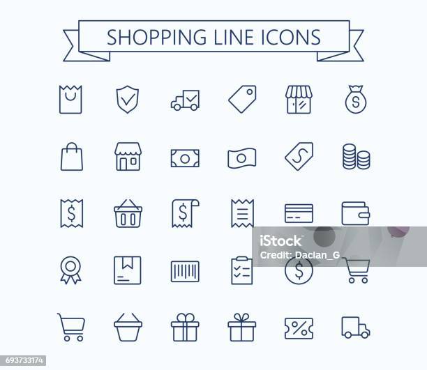 Shopping And Ecommerce Vector Mini Icons Set Thin Line Outline 24x24 Gridpixel Perfect Stock Illustration - Download Image Now