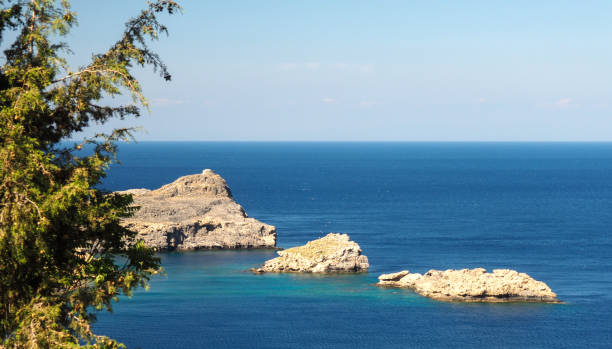 istock Sunny view on Lindos bay, Rhodes, Greece 693733256
