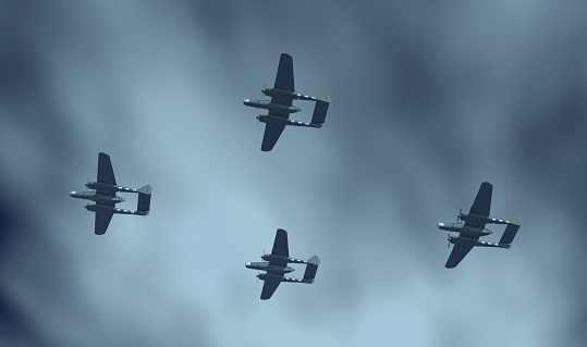 Computer generated 3D illustration with American night fighter aircrafts of World War II