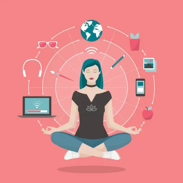 Vector illustration of Woman practicing mindfulness meditation