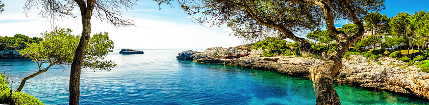 Beach on a sunny day. Mediterranean coast, sea. Alcossebre, Valencia Spain. . High quality photo