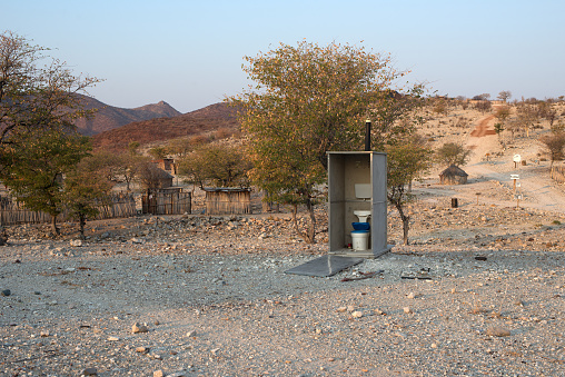 Lonely toilet in Kunene Region near Epupa falls. Kaokoland, Namibia.