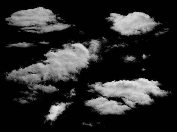 istock Set of isolated clouds over black 693757664