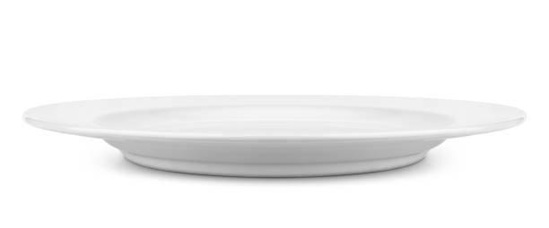 simple white circular plate - plate ceramics pottery isolated imagens e fotografias de stock