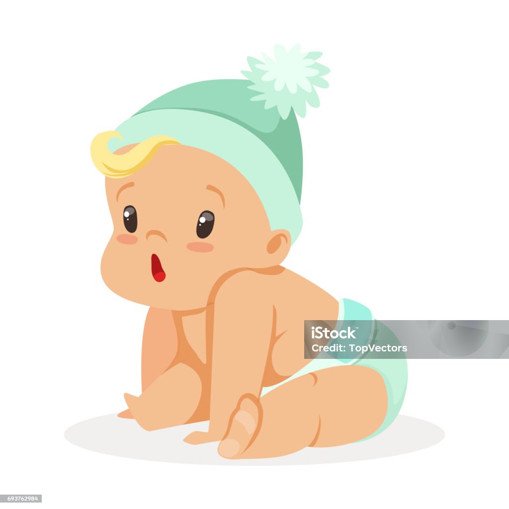 Em Bé Đáng Yêu Đội Mũ Xanh Ngồi Nhân Vật Hoạt Hình Đầy Màu Sắc ...