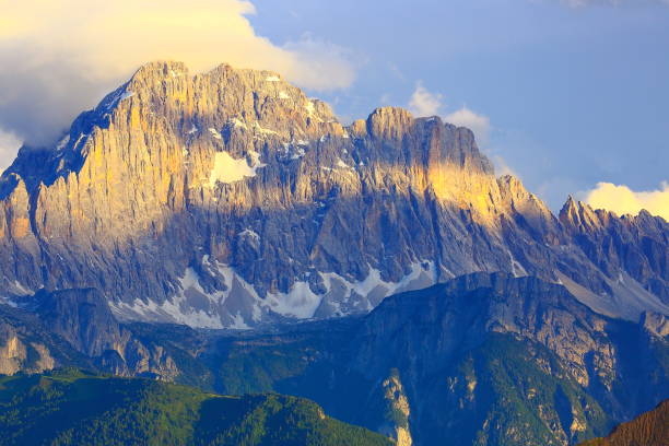 Mount Civetta from Idyllic Lagazuoi summit panorama, Cinque Torri Dolomites, pinnacles mountain range, dramatic sky and majestic Italy tirol alps