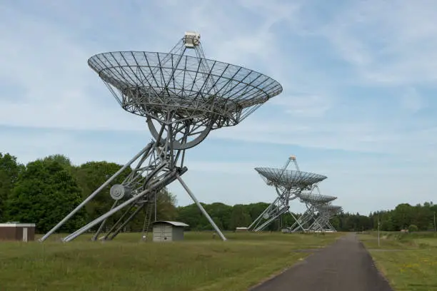 An row of radio telescopes in westerbrok in the Netherlands