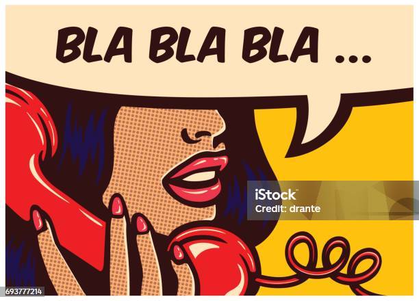 Pop Art Comics Panel With Woman Talking On Vintage Phone And Speech Bubble Vector Illustration Stock Illustration - Download Image Now