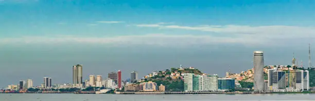 Guayaquil modern cityscape waterfront skiline buildings view.