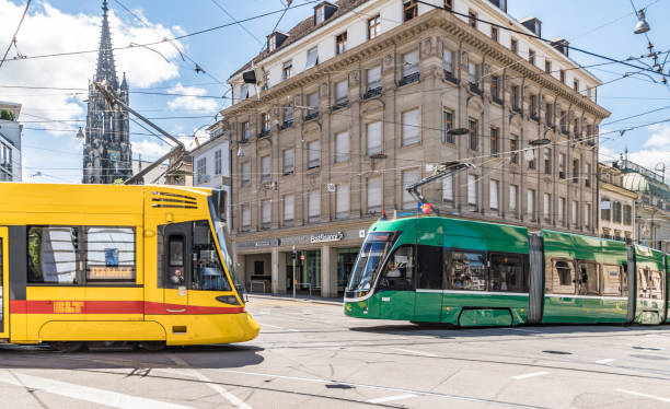 Trams in the centre of Basel, Switzerland