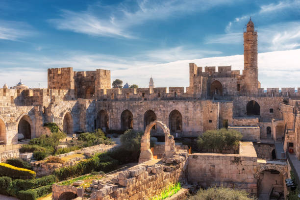 Jerusalem Old City Ancient citadel and Tower of David in Jerusalem, Israel. israel stock pictures, royalty-free photos & images